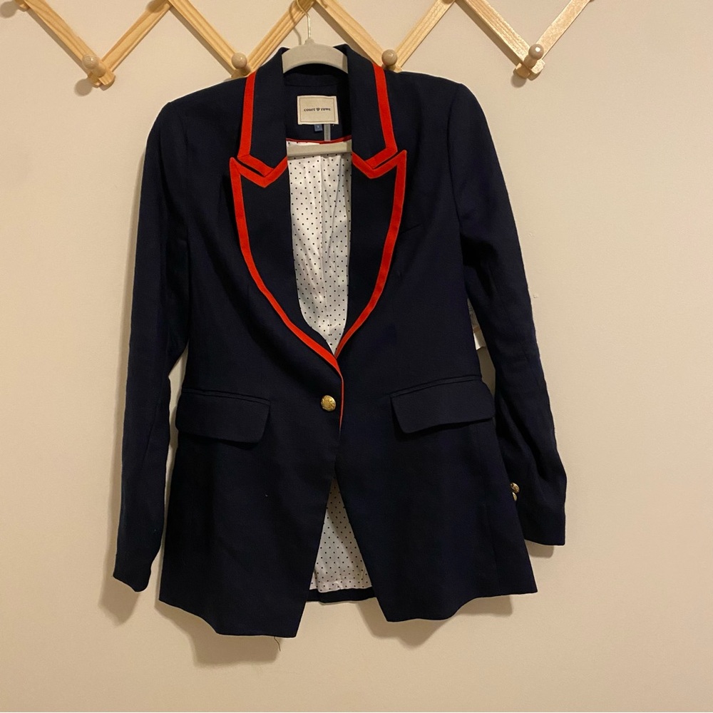 NWT Court & Rowe Contrast Collar Linen Blazer size 2 - Picture 2 of 11